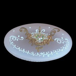 Vintage Frosted Pink Glass Vanity Trinket Dish w/ Lid. Handpainted. Made in Ital